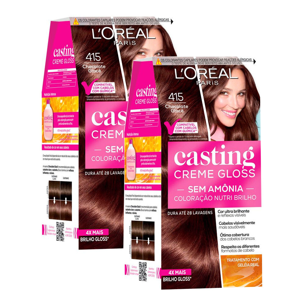 Tintura Casting Creme Gloss L'oréal Paris 415 Chocolate Glacê Kit com