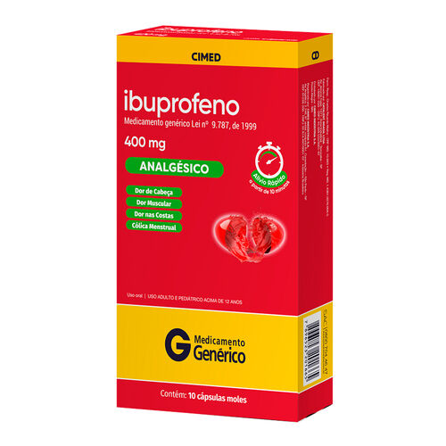 Ibuprofeno 400mg Cimed Genérico com 10 Cápsulas Moles Caixa