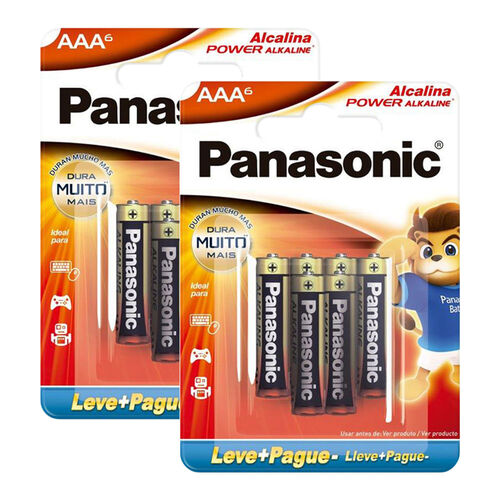 Kit Pilhas Panasonic AAA Alcalina Leve Mais Por Menos com 6 Unidades