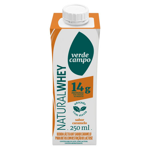 Bebida Láctea UHT Natural Whey Shake Verde Campo 14g de Proteína Caramelo 250ml