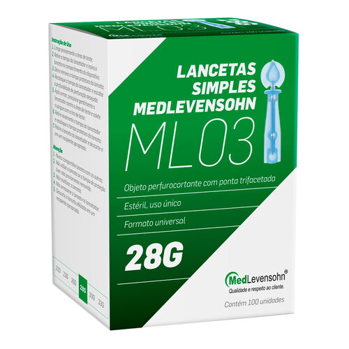 Lancetas MedLevensohn Simples ML03 28G com 100 Unidades Caixa