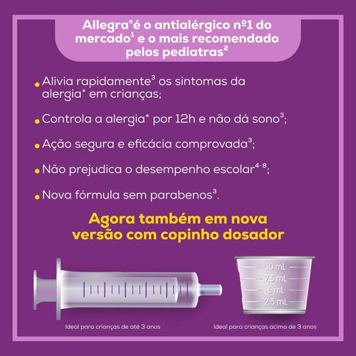 Allegra Pediátrico 6mg/ml Antialérgico Infantil Suspensão Oral 60ml_3