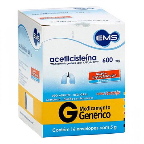 Acetilcisteína 600mg EMS Genérico Envelopes com 16 Unidades de 5g cada Caixa