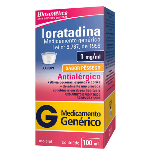 Loratadina 1mg/ml Biosintética Genérico Xarope com 100ml Caixa