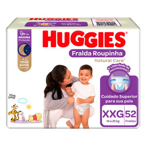 Fralda Roupinha Huggies Natural Care Tamanho XXG Pacote Hiper 52 Unidades Descartáveis
