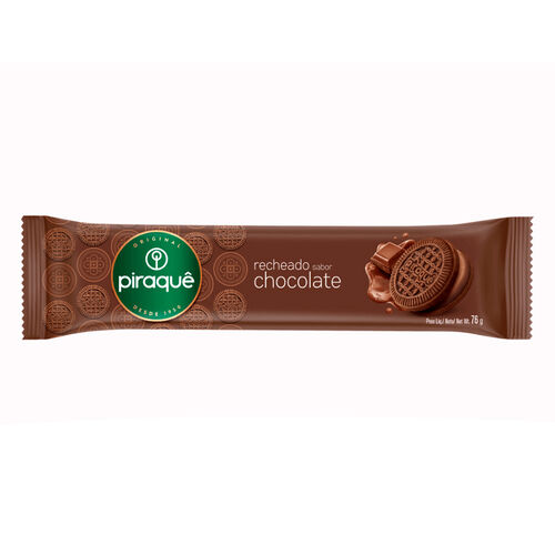 Biscoito Piraquê Recheado Sabor Chocolate 76g Frente