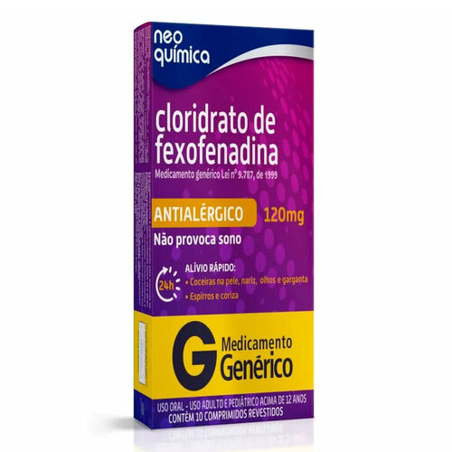 Fexofenadina 120mg Neo Química Genérico com 10 Comprimidos Revestidos Caixa