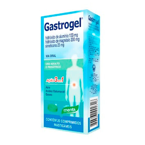 Gastrogel 3 em 1 Sabor Menta com 20 Comprimidos Mastigáveis