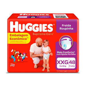 Fralda Roupinha Huggies Supreme Care Tamanho XXG Pacote Hiper 48 Fraldas Descartáveis