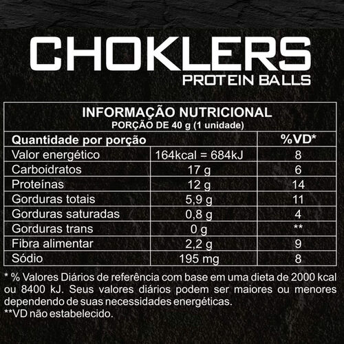 Choklers Protein Balls Snack com 12g de Proteín Tabela