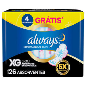 Absorvente Noturno Always Noites Tranquilas Suave Extra Grande com Abas 26 Unidades