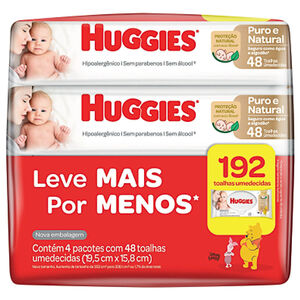 Lenço Umedecido Huggies Puro & Natural Leve 4 e Pague 3 Unidades