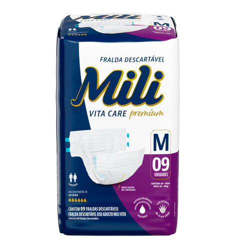 Fralda Geriátrica Mili Vita Care Premium M 9 Unidades Pacote