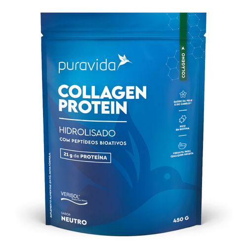 Collagen Protein Puravida Hidrolisado com 21g de Proteína Neutro 450g Sachê