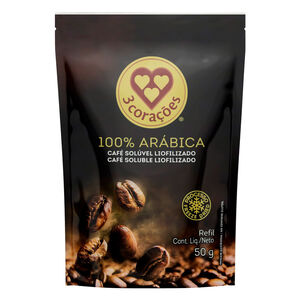 Café Solúvel Liofilizado 3 Corações 100% Arábica Refil 50g