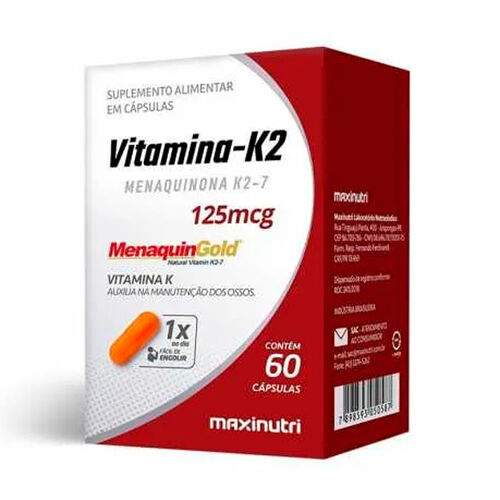 Vitamina K2-7 MenaquinonaGold 125mcg Maxinutri 60 Cápsulas Caixa