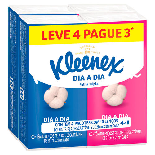 Lenço de Papel Kleenex Dia a Dia Folha Tripla Leve 4 Pague 3