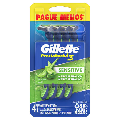 Aparelho de Barbear Gillette Prestobarba3 Sensitive 4 Unidades
