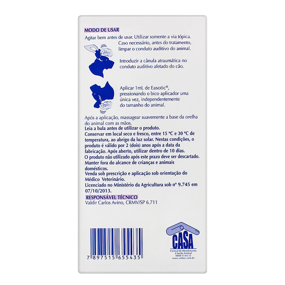 EasOtic Virbac Suspensão Otológica para Cães Uso Veterinário com 10ml