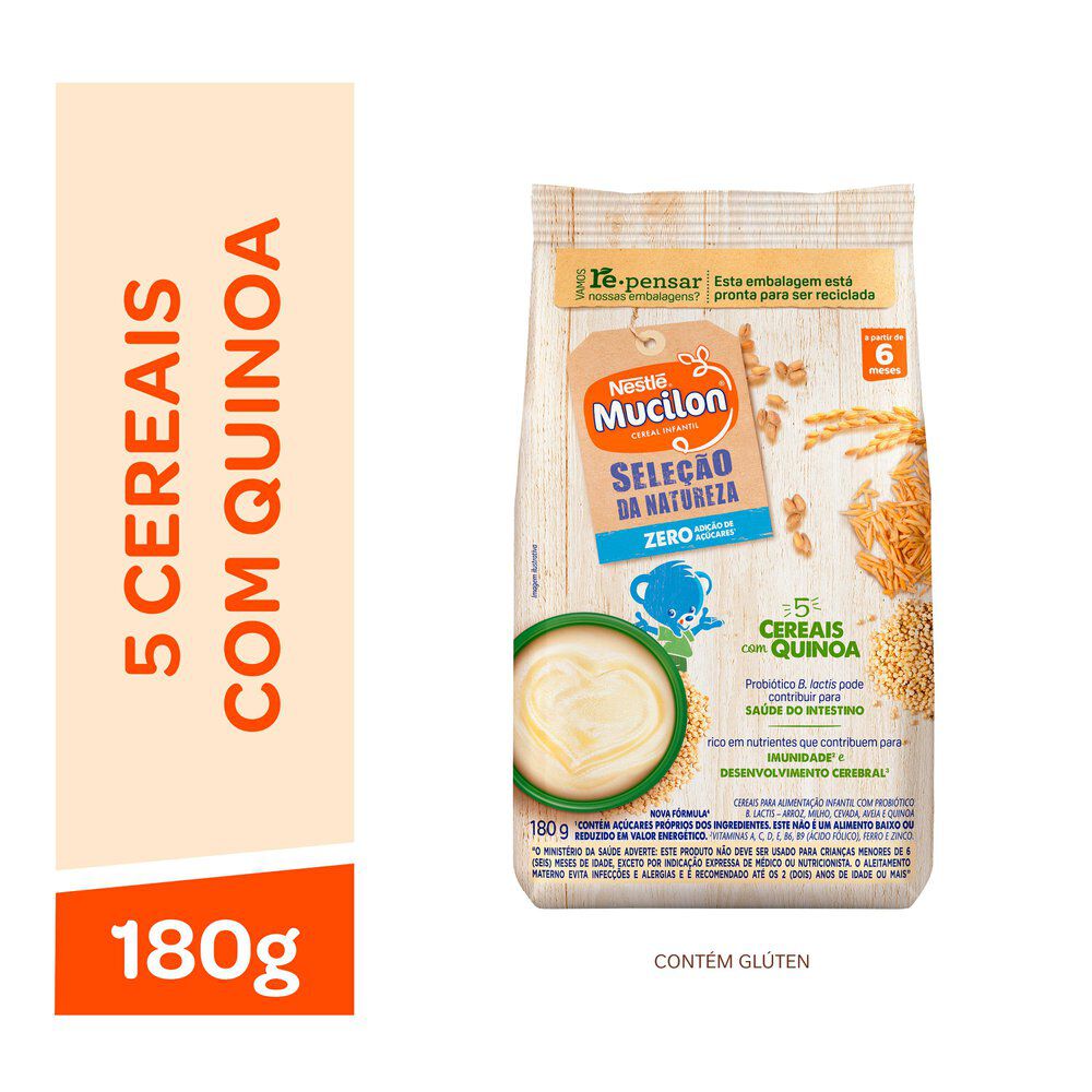 Mucilon Seleção Natureza 5 Cereais com Quinoa Sachê 180g