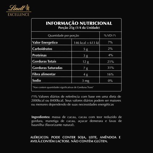 Chocolate Lindt Excellence tabela