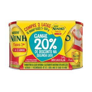 Ninho Fases 1+ Fórmula Infantil 2 Latas 800g cada + 20% Desconto na Segunda Lata