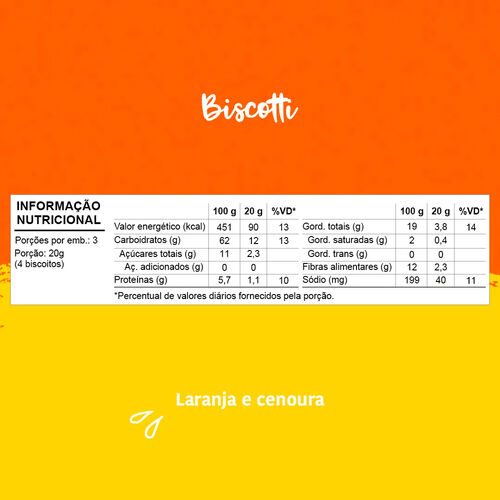 Biscotti Papapá 10+ Meses Sabor Laranja e Cenoura 60g Tabela