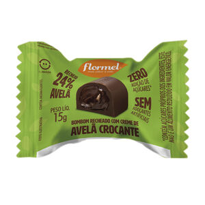 Bombom Flormel Recheado Creme Avelã Crocante Zero Adição de Açúcares com 15g