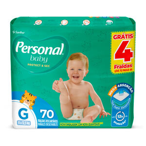 Fralda Personal Baby Protect & Sec Tamanho G Leve 70 Pague 66 Unidades Descartáveis