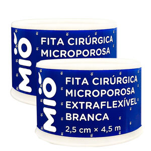Fita Cirúrgica Microporosa Mió Extra Flexível Branca 2,5cm X 4,5m | Kit com duas unidades