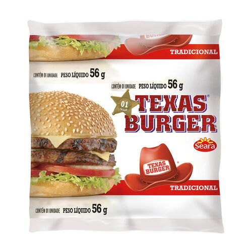 Hamburguer Seara Bovino Texas Burger Tradicional 56g Unidade