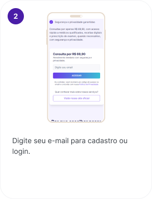 Digite seu e-mail para cadastro ou login.